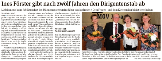 20190919 Volksstimme - Jübar - MGV - Ines Förster beendet Dirigentschaft (Walter Mogk)