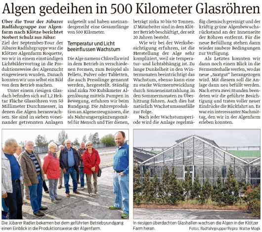 20190927 Volksstimme - Jübar - Jübarer Radfahrgruppe zur Algenfarm (Walter Mogk)