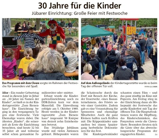 20191015 Altmark Zeitung - Jübar - 30 Jahre Kita Zum Bienenhaus (Kai Zuber)