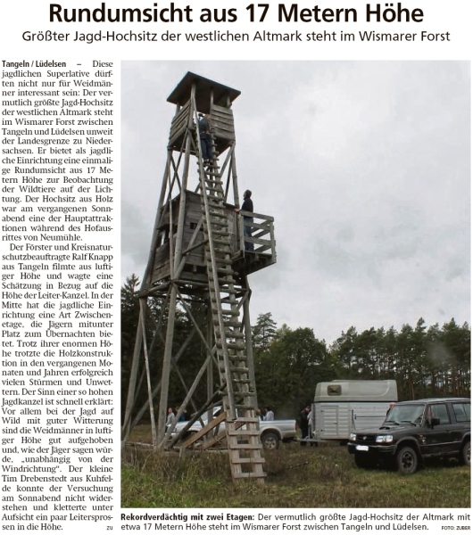 20191018 Altmark Zeitung - Lüdelsen - 17 Meter Hochsitz im Wismarer Forst (Kai Zuber)