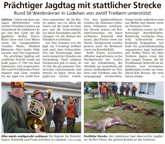 20191028 Altmark Zeitung - Lüdelsen - Jagdtag mit 50 Weidmännern und 12 Treibern (Kai Zuber)