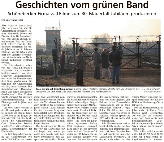 20191101 Altmark Zeitung - Gemeinde Jübar - Filmprojekt zur Grenzöffnung (Christian Reuter)