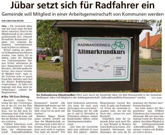 20191102 Altmark Zeitung - Gemeinde Jübar - Wilfried Schierhorn beim Radwanderweg Altmarkrundkurs (Christian Reuter)
