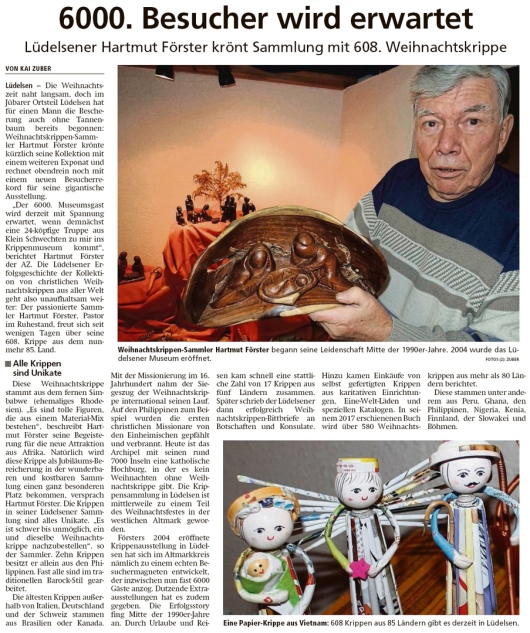 20191105 Altmark Zeitung - Lüdelsen - 6000 Besucher für 608 Krippen (Kai Zuber)