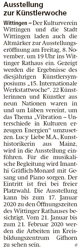 20191105 Altmark Zeitung - Lüben-Wittingen - Ausstellungseröffnung der Künstlerwoche (rl)