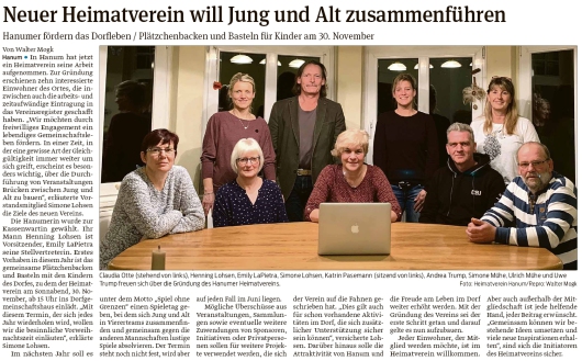 20191115 Volksstimme - Hanum - Heimatverein ist gegründet (Walter Mogk)
