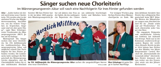 20191107 Altmark Zeitung - Jübar - MGV - Chorleiterin dringend gesucht (Kai Zuber)