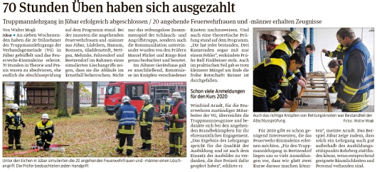 20191115 Volksstimme - Jübar - FFW-Truppmannlehrgang abgeschlossen (Walter Mogk)