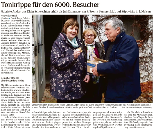 20191116 Volksstimme - Lüdelsen - Krippenmuseum übergibt Jubiläumspräsent (Walter Mogk)