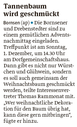 20191123 Volksstimme - Bornsen-Drebenstedt - am 1. Dezember werden die Weihnachtsbäume geschmückt (Anke Pelczarski)