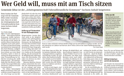 20191127 Volksstimme - Gemeinde - Mitglied in der AGFK (Walter Mogk)