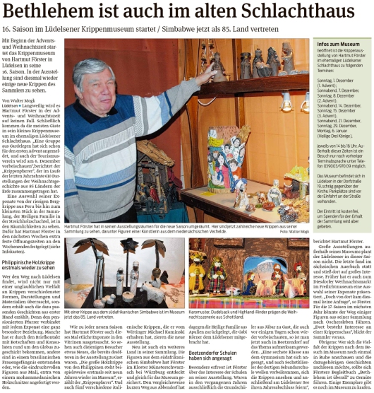 20191129 Volksstimme - Lüdelsen - Krippenmuseum geht in die 16. Saison (Walter Mogk)