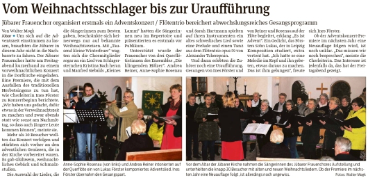 20191202 Volksstimme - Jübar - Frauenchor organisiert erstmals Adventskonzert (Walter Mogk)