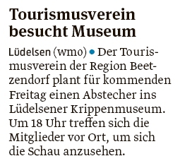 20191203 Volksstimme - Lüdelsen - Tourismusverein besucht Krippenmuseum (Walter Mogk)