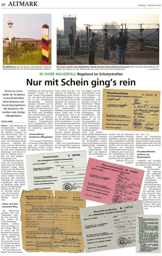 20191203 Altmark Zeitung - Hanum - 30 Jahre Mauerfall (Kai Zuber)