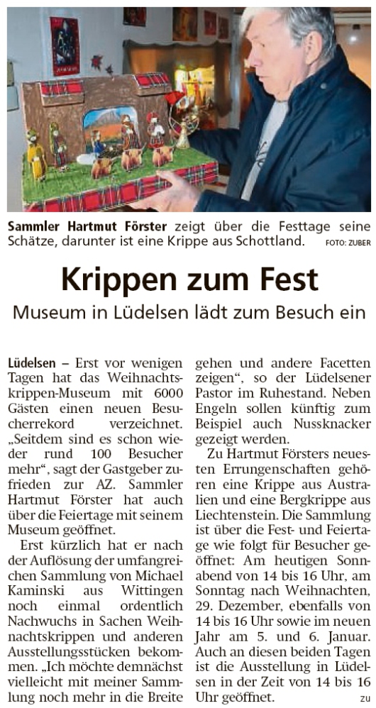 20191221 Altmark Zeitung - Lüdelsen - Schottische Krippe zum Fest im Museum (Kai Zuber)