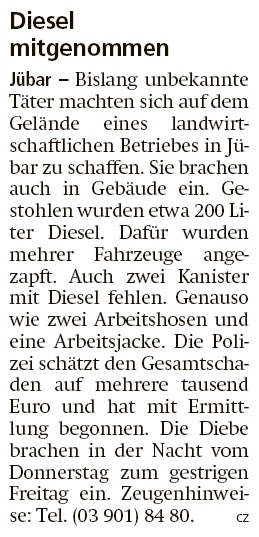 20191228 Altmark Zeitung - Jübar - Einbruch und Diebstahl (cz)