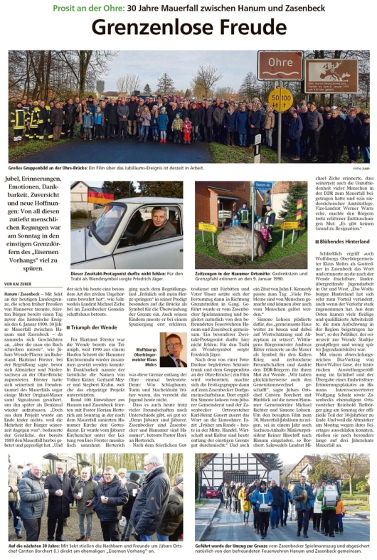 20200107 Altmark Zeitung - 30 Jahre Mauerfall zwischen Hanum und Zasenbeck (Kai Zuber)
