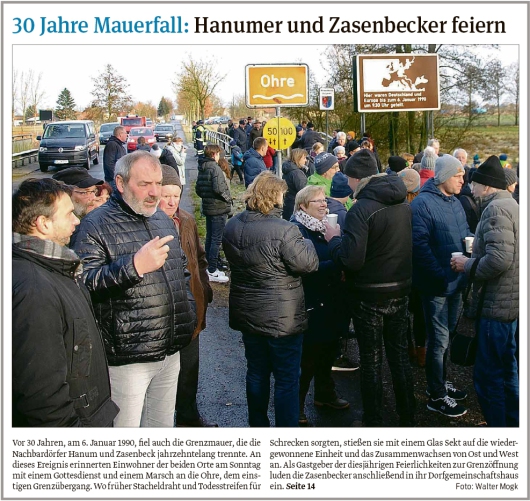20200107 Volksstimme - 30 Jahre Mauerfall zwischen Hanum und Zasenbeck 1 (Walter Mogk)