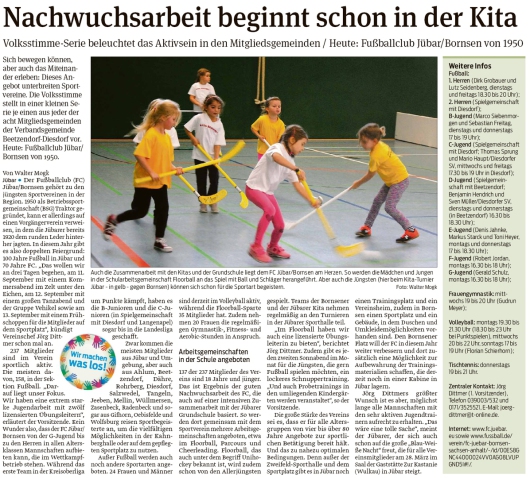 20200108 Volksstimme - Jübar - FCJB - Nachwuchsarbeit in der Kita (Walter Mogk)