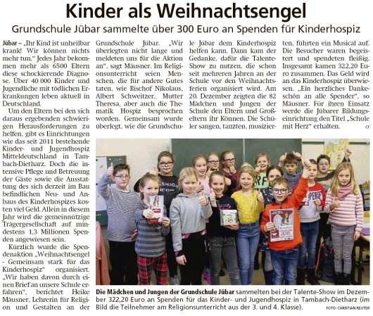 20200109 Altmark Zeitung - Jübar - Spenden für Kinderhospiz an Grundschule gesammelt (Christian Reuter)