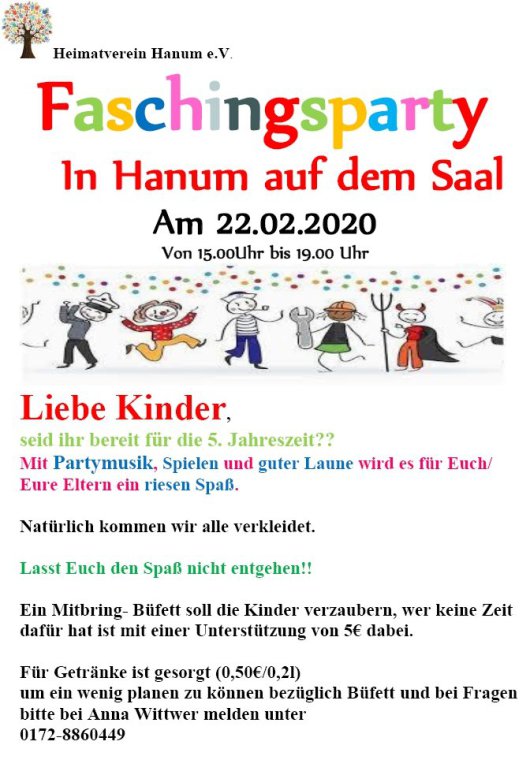 20200110 Heimatverein Hanum - Einladung Faschingsparty 20200222