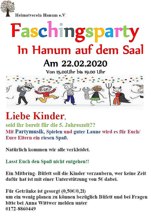 20200110 Heimatverein Hanum - Einladung Faschingsparty 20200222