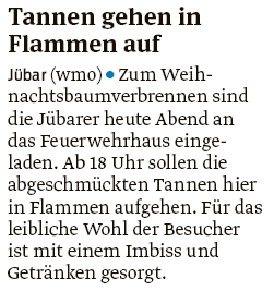 20200111 Volksstimme - Jübar - Weihnachtsbaumverbrennen heute Abend (Walter Mogk)