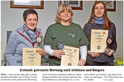 20200113 Altmark Zeitung - Anne Kutschan aus Nettgau ist 3. beim Neujahrsschießen in Klötze (W. Weber)