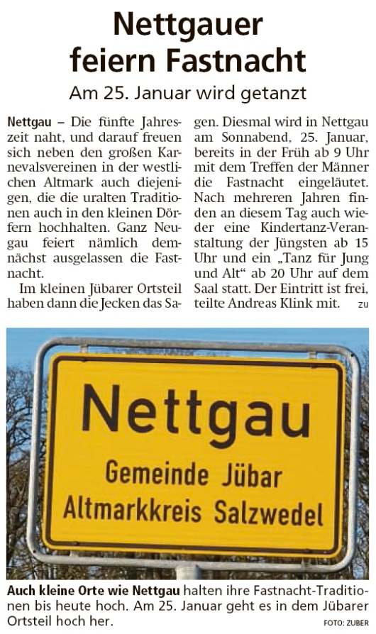 20200114 Altmark Zeitung - Nettgau - Fastnacht-Tross zieht am 25. durch den Ort (Kai Zuber)
