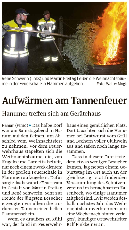 20200114 Volksstimme - Hanum - FFW-HA organisierte das Tannenfeuer (Walter Mogk)
