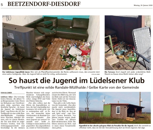 20200120 Altmark Zeitung - Lüdelsen - Gelbe Karte für den Jugendklub (Kai Zuber)