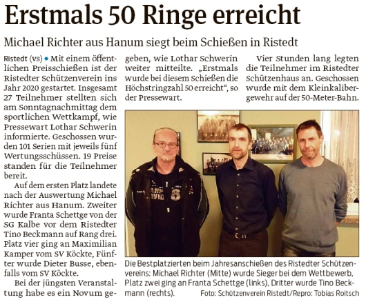 20200122 Volksstimme - Hanum - Michael Richter 1. beim Preisschießen (vs)