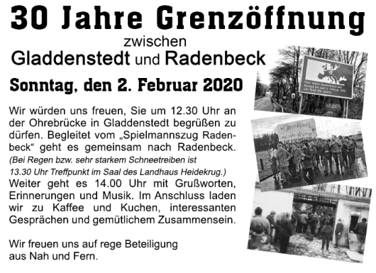 20200124 Einladung zur 30-jährigen Grenzöffnung zwischen Gladdenstedt und Radenbeck am 2.2.2020 (Christian Kolbe, ELBE MEDIEN Produktion GmbH)