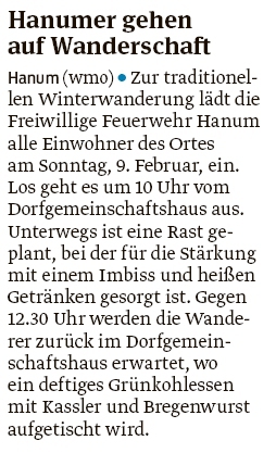 20200131 Volksstimme - Hanum - Feuerwehr lädt zur Winterwanderung ein (Walter Mogk)