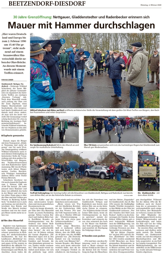20200204 Altmark Zeitung - Gladdenstedt und Radenbeck - 30. Grenzöffnungsfeier (Kai Zuber)