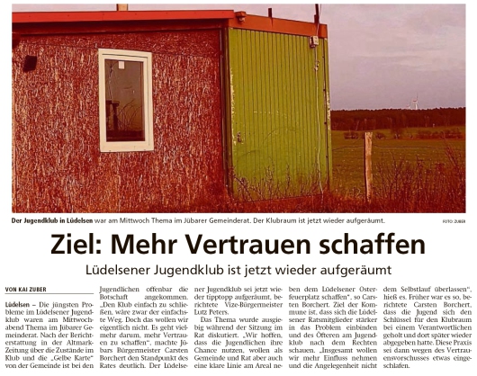 20200207 Altmark Zeitung - Lüdelsen -  Aufgeräumter Jugendklub (Kai Zuber)