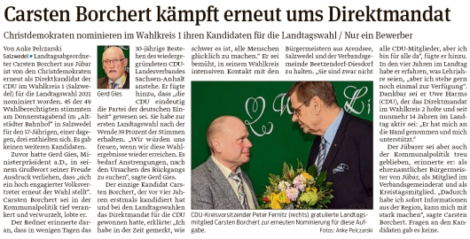 20200208 Volksstimme - Landtag LSA - Carsten Borchert kandidiert 2021 (Anke Pelczarski)