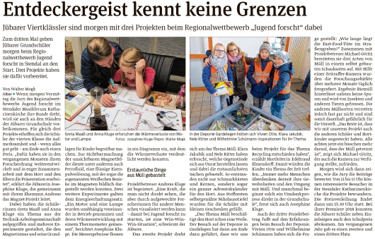 20200226 Volksstimme - Jübar - Viertklässler mit drei Projekten bei -Jugend forscht- (Walter Mogk)