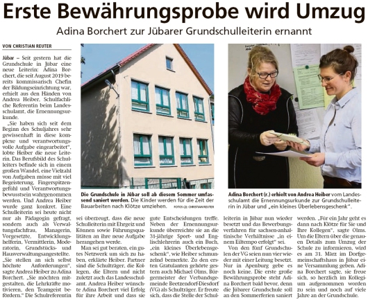20200229 Altmark Zeitung - Jübar -  Adina Borchert ist Grundschulleiterin (Christian Reuter)