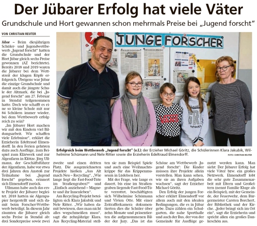 20200313 Altmark Zeitung - Jübar -  Preise für Grundschule und Hort (Christian Reuter)