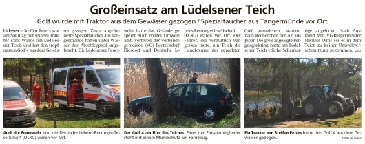 20200407 Altmark Zeitung - Lüdelsen - Golf mit Traktorwinde aus dem See gerettet (Kai Zuber)