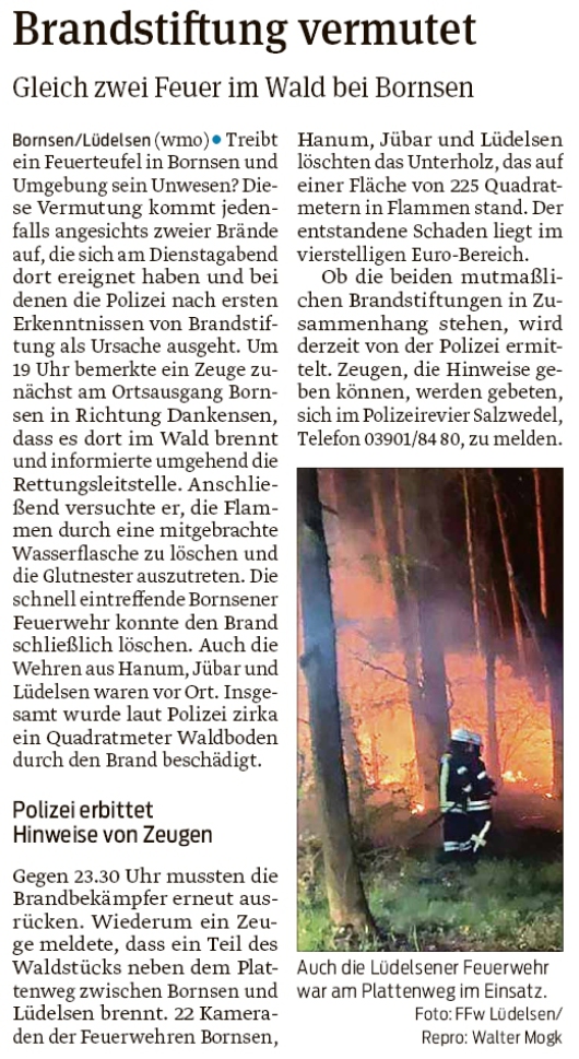 20200424 Volksstimme - Bornsen - Die Feuerwehren der Gemeinde rückten mehrfach aus (Walter Mogk)