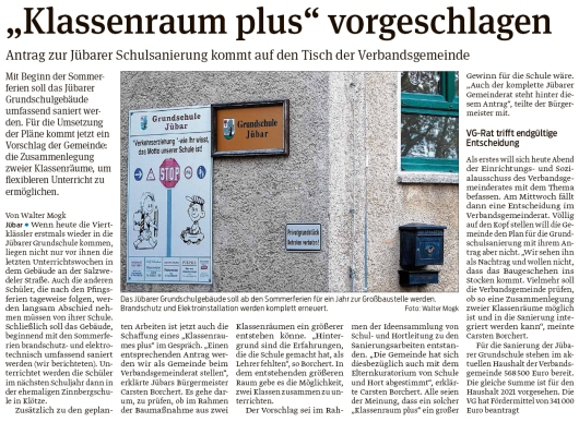 20200504 Volksstimme - Jübar - Gemeindevorschlag zur Schulraumgestaltung (Walter Mogk)
