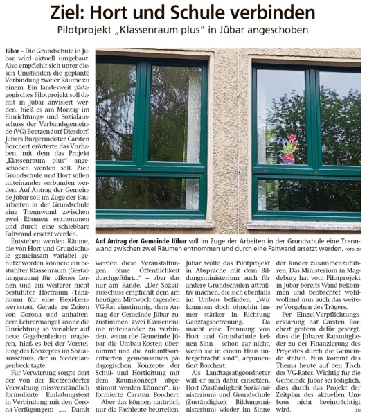 20200506 Altmark Zeitung - Jübar - Klassenraum Plus angeschoben (Kai Zuber)