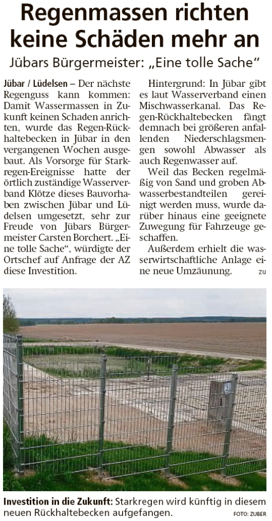 20200515 Altmark Zeitung - Jübar-Lüdelsen - Regen-Rückhaltebecken ausgebaut (Kai Zuber)