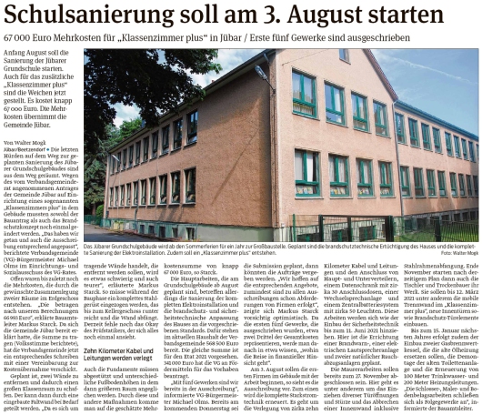 20200616 Volksstimme - Jübar - Grundchule - Schulsanierung beginnt am 3. August (Walter Mogk)