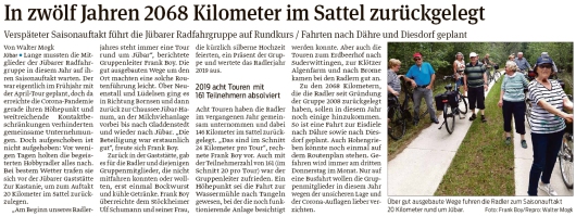 20200701 Volksstimme - Jübar - Radfahrgruppe im Saisonauftakt rund um Jübar (Walter Mogk)
