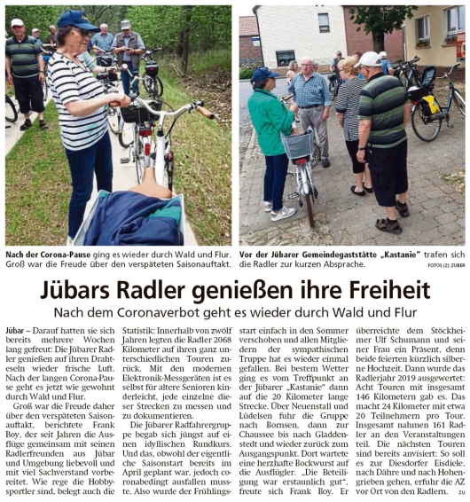 20200708 Altmark Zeitung - Jübar - Jübarer Radfahrgruppe wieder unterwegs (Kai Zuber)