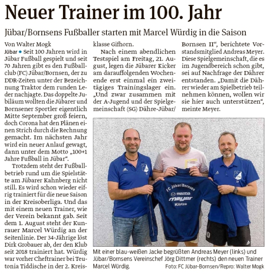 20200817 Volksstimme - Jübar - FCJB mit neuem Trainer Marcel Würdig (Walter Mogk)